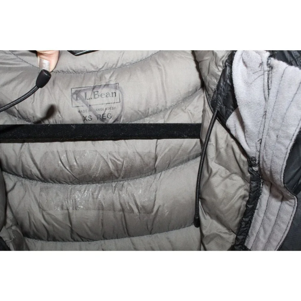 LL Bean Black Nylon Zip Hooded Ultralight Long Down Hooded Coat Size XS - Picture 9 of 12